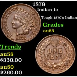1878 Indian Cent 1c Grades Choice AU