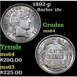 1892-p Barber Dime 10c Grades Choice Unc