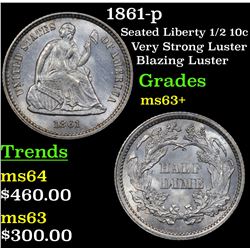 1861-p Seated Liberty Half Dime 1/2 10c Grades Select+ Unc