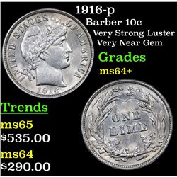 1916-p Barber Dime 10c Grades Choice+ Unc