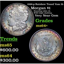 1888-p Rainbow Toned Vam 1b Morgan Dollar $1 Grades Choice+ Unc