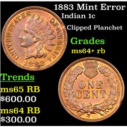 1883 Mint Error Indian Cent 1c Grades Choice+ Unc RB