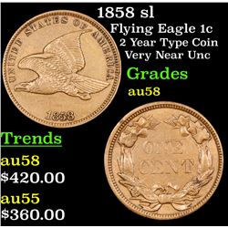 1858 sl Flying Eagle Cent 1c Grades Choice AU/BU Slider