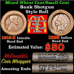 Mixed small cents 1c orig shotgun roll, 1919-d Wheat Cent, 1893 Indian Cent other end