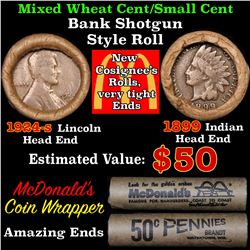 Mixed small cents 1c orig shotgun roll, 1924-s Wheat Cent, 1899 Indian Cent other end