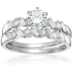 Sterling Silver 5mm Round Cut Wedding Set with Multi cut Bands Set size 7
