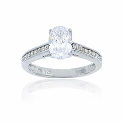 Sterling Silver Rhodium 6x9mm Oval Cut Engagement Ring size 9