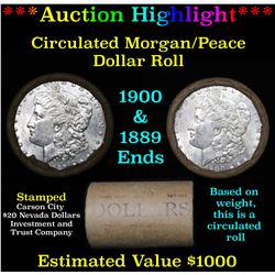 ***Auction Highlight*** Full Morgan/Peace silver dollar $1 roll $20 , 1889 & 1900 ends (fc)