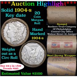 ***Auction Highlight*** Full solid Much Better date 1904-s Morgan silver dollar roll, 20 coins (fc)