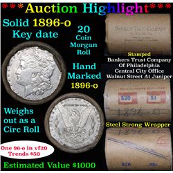 ***Auction Highlight*** Full solid Key date 1896-o Morgan silver dollar roll, 20 coins (fc)