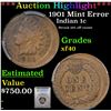 Image 1 : ***Auction Highlight*** PCGS 1901 Mint Error Indian Cent 1c Graded xf40 By PCGS (fc)