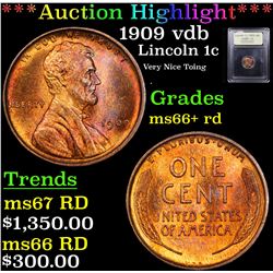 ***Auction Highlight*** 1909 vdb Lincoln Cent 1c Graded GEM++ RD By USCG (fc)