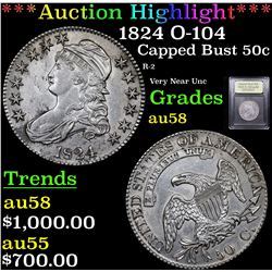 ***Auction Highlight*** 1824 O-104 Capped Bust Half Dollar 50c Graded Choice AU/BU Slider By USCG (f