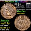 Image 1 : ***Auction Highlight*** 1908-s Indian Cent 1c Graded GEM Unc BN By USCG (fc)