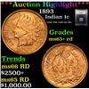 Image 1 : ***Auction Highlight*** 1893 Indian Cent 1c Graded Gem+ Unc RD By USCG (fc)