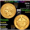 Image 1 : ***Auction Highlight*** 1874 Three Dollar Gold .$3 Graded Choice Unc By USCG (fc)