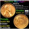 Image 1 : ***Auction Highlight*** 1913-s Lincoln Cent 1c Graded Choice+ Unc RD By USCG (fc)