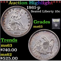 ***Auction Highlight*** 1861-p Seated Liberty Quarter 25c Graded Select Unc By USCG (fc)