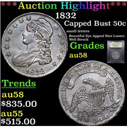 ***Auction Highlight*** 1832 Capped Bust Half Dollar 50c Graded Choice AU/BU Slider By USCG (fc)