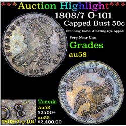 ***Auction Highlight*** 1808/7 O-101 Capped Bust Half Dollar 50c Graded Choice AU/BU Slider By USCG 