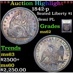 ***Auction Highlight*** 1842-p Seated Liberty Dollar $1 Graded Select Unc By USCG (fc)