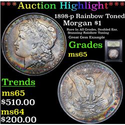 ***Auction Highlight*** 1889-p Rainbow Toned Morgan Dollar $1 Graded GEM Unc By USCG (fc)