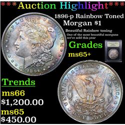 ***Auction Highlight*** 1896-p Rainbow Toned Morgan Dollar $1 Graded GEM+ Unc By USCG (fc)