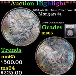 ***Auction Highlight*** 1884-o/o Rainbow Toned Vam 3 Morgan Dollar $1 Graded GEM Unc By USCG (fc)