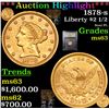 Image 1 : ***Auction Highlight*** 1878-s Gold Liberty Quarter Eagle $2 1/2 Graded Select Unc By USCG (fc)