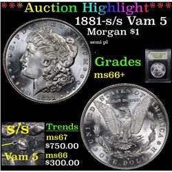 ***Auction Highlight*** 1881-s/s Vam 5 Morgan Dollar $1 Graded GEM++ Unc By USCG (fc)
