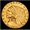 Image 2 : ***Auction Highlight*** 1913-p Gold Indian Quarter Eagle $2 1/2 Graded Choice Unc By USCG (fc)