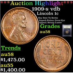 ***Auction Highlight*** 1909-s vdb Lincoln Cent 1c Graded Choice AU/BU Slider By USCG (fc)