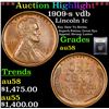 Image 1 : ***Auction Highlight*** 1909-s vdb Lincoln Cent 1c Graded Choice AU/BU Slider By USCG (fc)