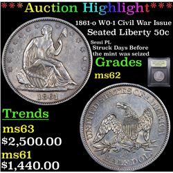 ***Auction Highlight*** 1861-o W0-1 Civil War Issue Seated Half Dollar 50c Graded Select Unc By USCG