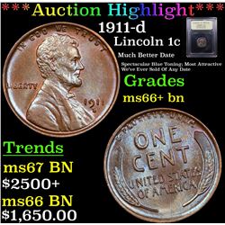 ***Auction Highlight*** 1911-d Lincoln Cent 1c Graded GEM++ BN By USCG (fc)