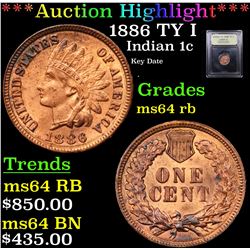 ***Auction Highlight*** 1886 TY I Indian Cent 1c Graded Choice Unc RB By USCG (fc)