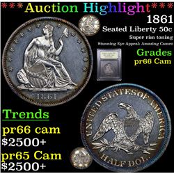***Auction Highlight*** 1861 Seated Half Dollar 50c Graded GEM+ Proof Cameo By USCG (fc)