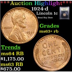 ***Auction Highlight*** 1924-d Lincoln Cent 1c Graded Select+ Unc RB By USCG (fc)