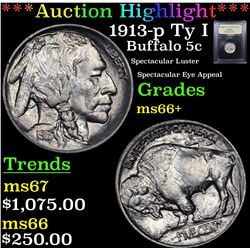 ***Auction Highlight*** 1913-p Ty I Buffalo Nickel 5c Graded GEM++ Unc By USCG (fc)