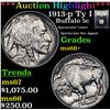 Image 1 : ***Auction Highlight*** 1913-p Ty I Buffalo Nickel 5c Graded GEM++ Unc By USCG (fc)