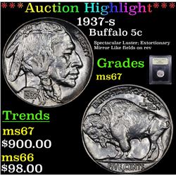 ***Auction Highlight*** 1937-s Buffalo Nickel 5c Graded GEM++ Unc By USCG (fc)