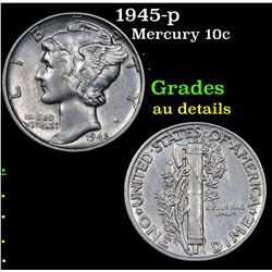 1945-p Mercury Dime 10c Grades AU Details