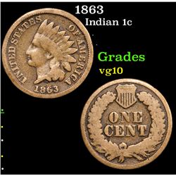 1863 Indian Cent 1c Grades vg+