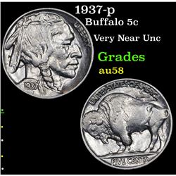 1937-p Buffalo Nickel 5c Grades Choice AU/BU Slider