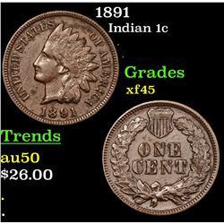 1891 Indian Cent 1c Grades xf+