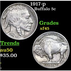 1917-p Buffalo Nickel 5c Grades xf+