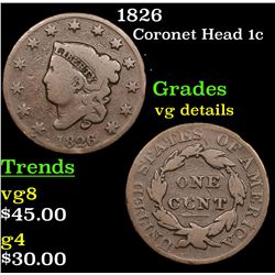 1826 Coronet Head Large Cent 1c Grades vg details
