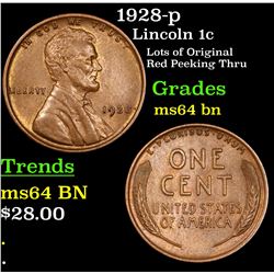 1928-p Lincoln Cent 1c Grades Choice Unc BN