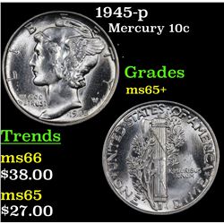 1945-p Mercury Dime 10c Grades GEM+ Unc
