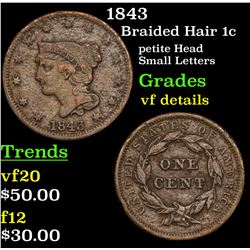 1843 Braided Hair Large Cent 1c Grades vf details